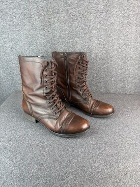 Y2K Steve Madden Women's Brown Lace-Up Leather Ankle Boots Size 9